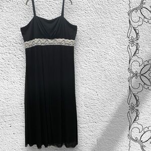 Vintage Elegant Black Maxi Dress with Lace Detail